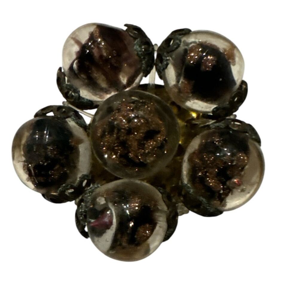 Vintage glass bead cluster clip earrings, brown marked made in Italy